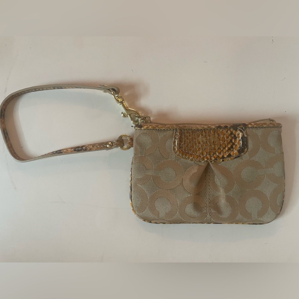 Coach Brown/ Tan Snakeskin Logo Small Wristlet EXCELLENT Used Condition